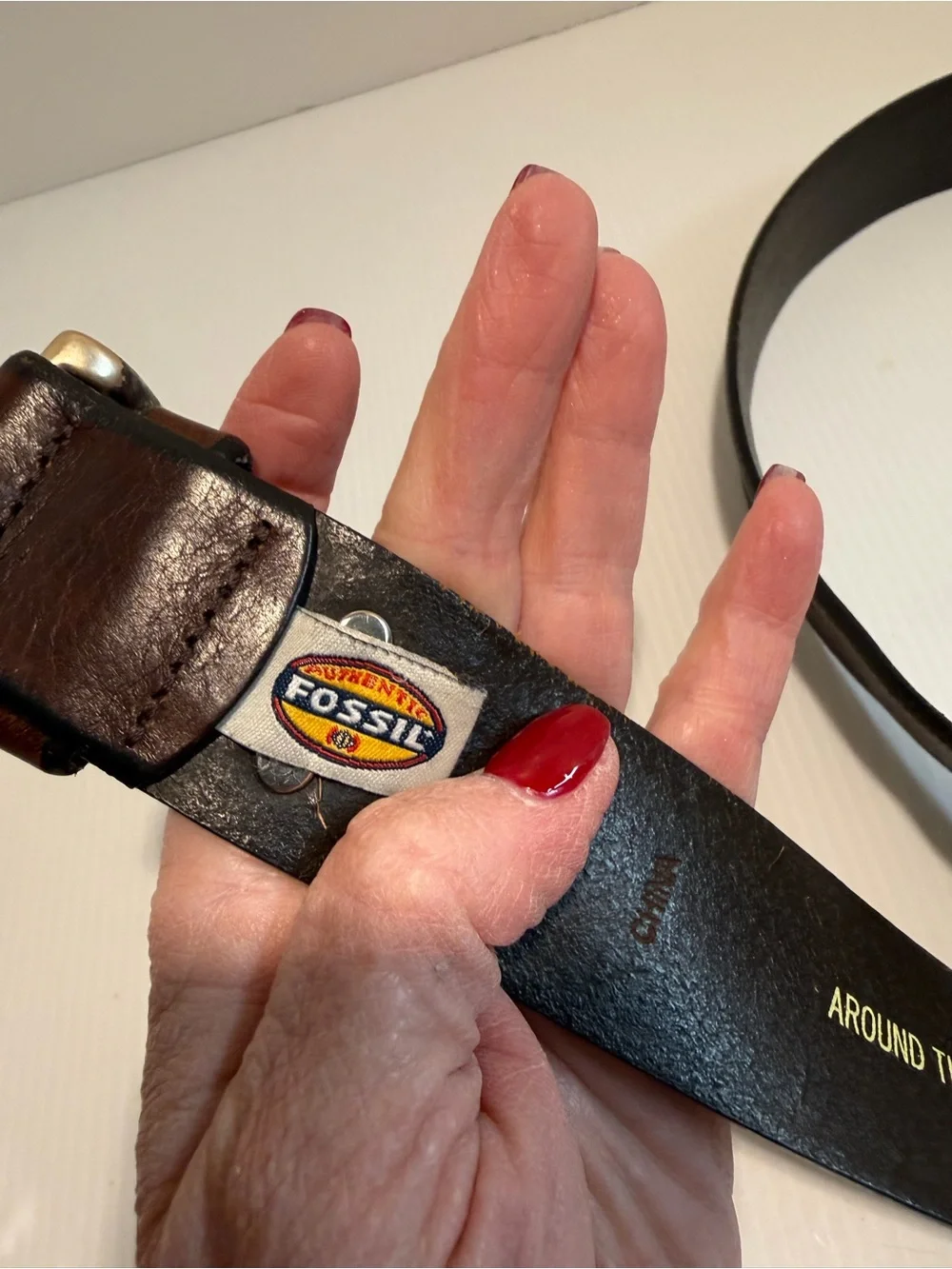 Fossil Dark Brown Leather Men's Belt with Gold-Tone Buckle